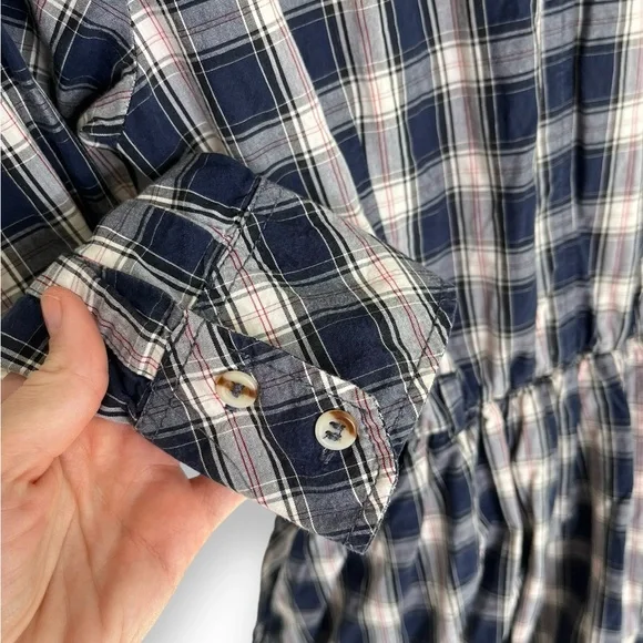 Zara Woman Blue Red Plaid Check Long Sleeve Button Down A-Line Dress Medium - Picture 5 of 7